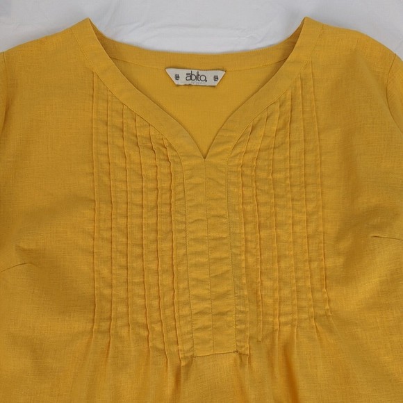 Abito Collezioni Womens Size US 10 Mexico 34 Yellow 100% Linen 3/4 Sleeve Shirt - Picture 3 of 12